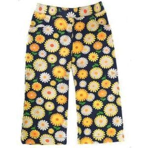 Gymboree navy blue orange yellow white daisy flower print pants pull on 18-24 2T